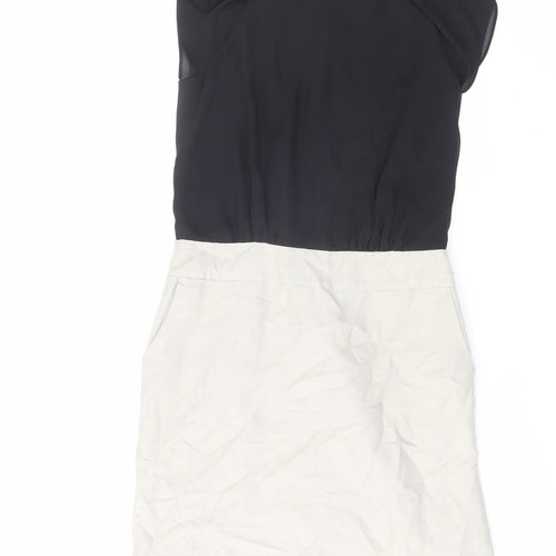 NEXT Womens Black Colourblock Polyester A-Line Size 8 Boat Neck Zip