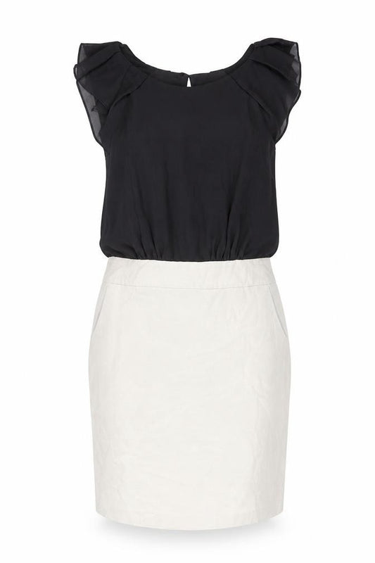 Front view of Next women’s black colourblock polyester a-line, size UK 8, boat neck zip