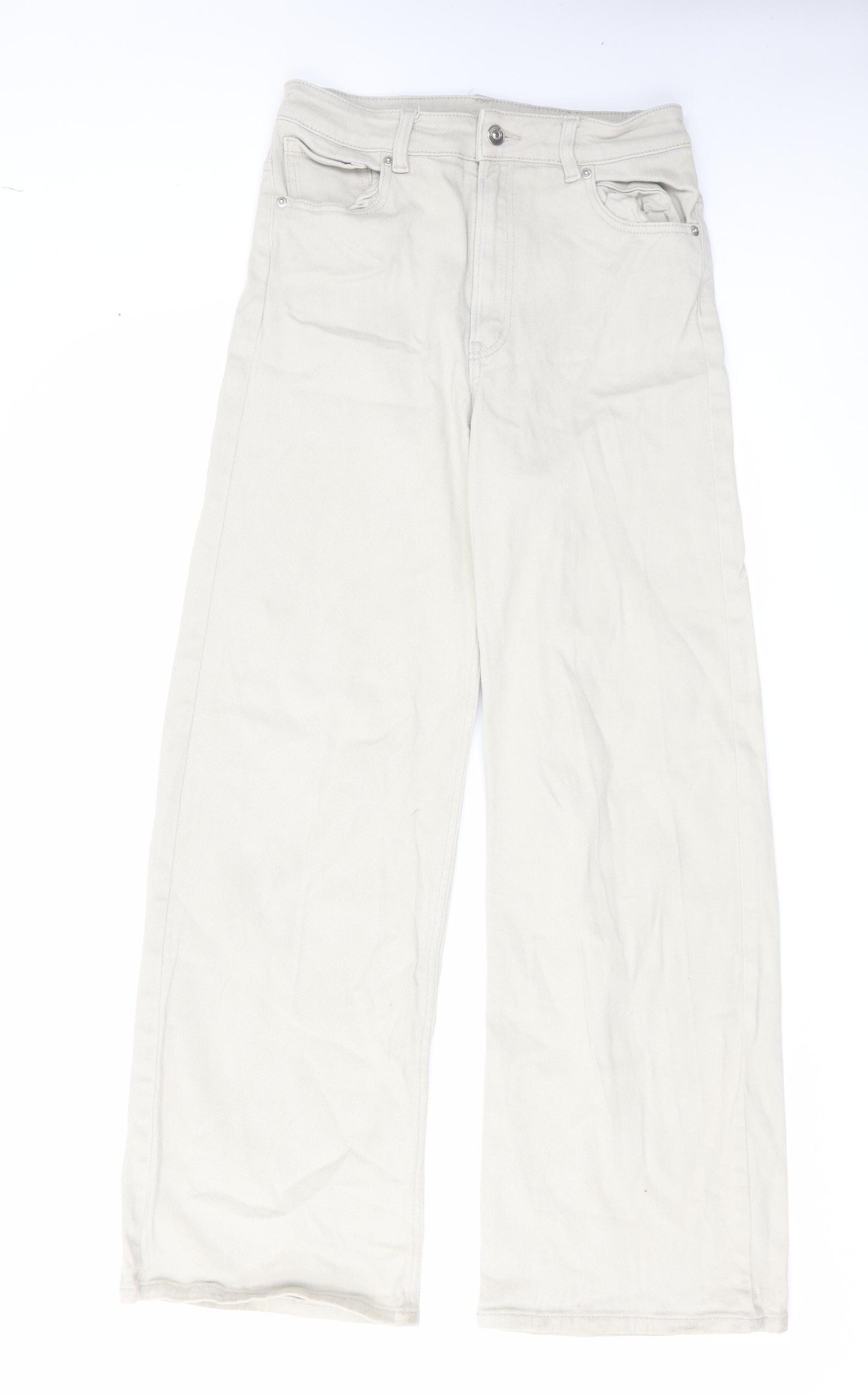 H&M Womens Beige Cotton Wide-Leg Jeans Size 12 L29 in Regular Zip
