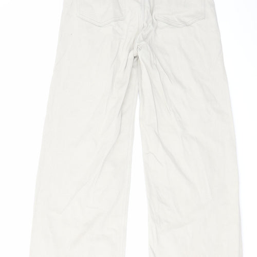H&M Womens Beige Cotton Wide-Leg Jeans Size 12 L29 in Regular Zip