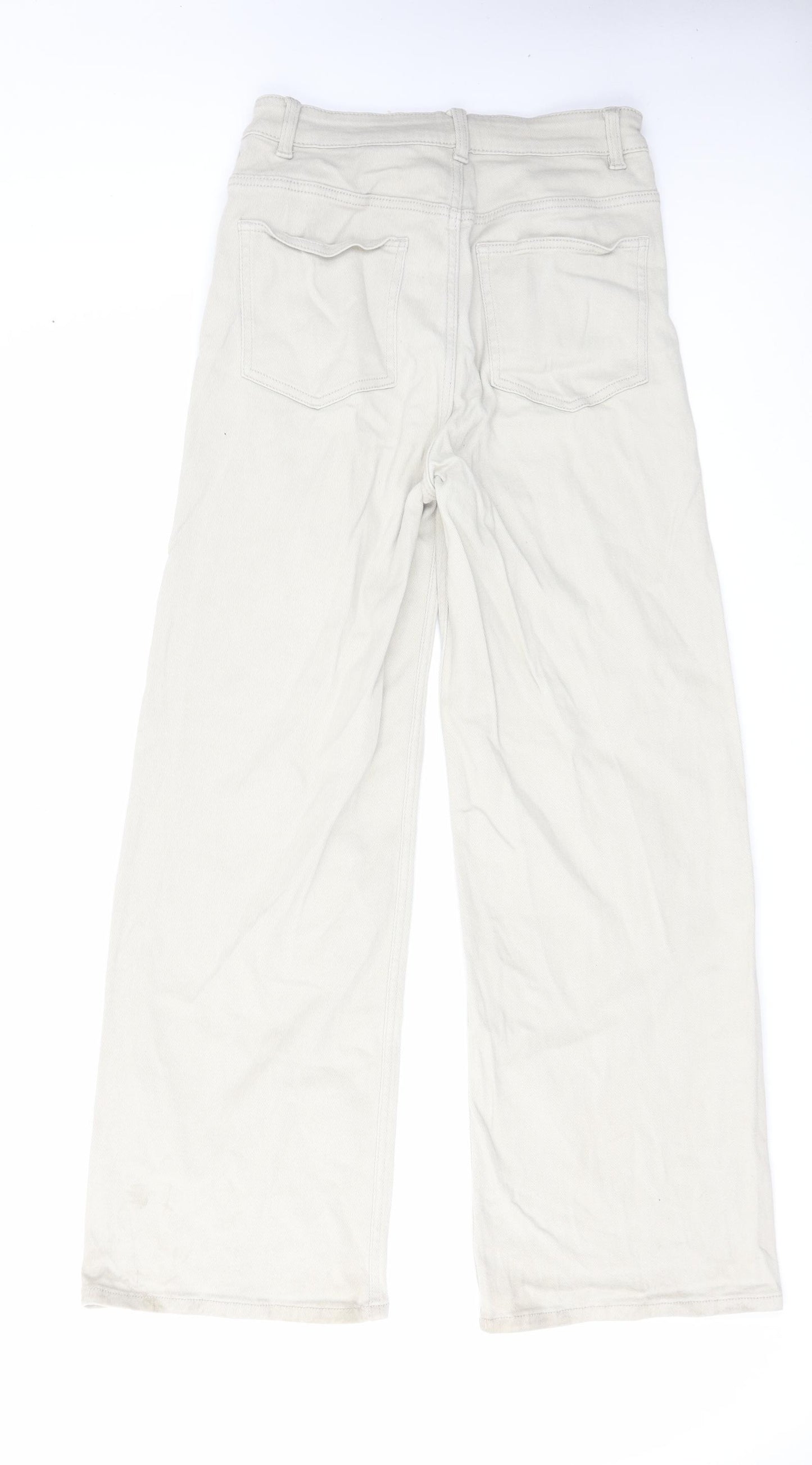 H&M Womens Beige Cotton Wide-Leg Jeans Size 12 L29 in Regular Zip