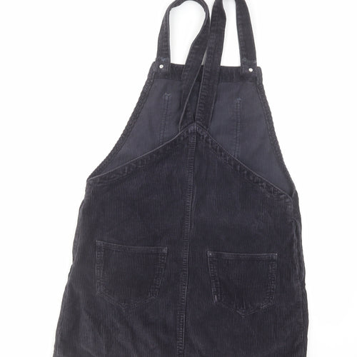Topshop Womens Black Cotton Pinafore/Dungaree Dress Size 6 Square Neck Button