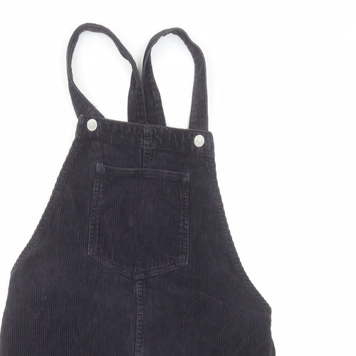 Topshop Womens Black Cotton Pinafore/Dungaree Dress Size 6 Square Neck Button