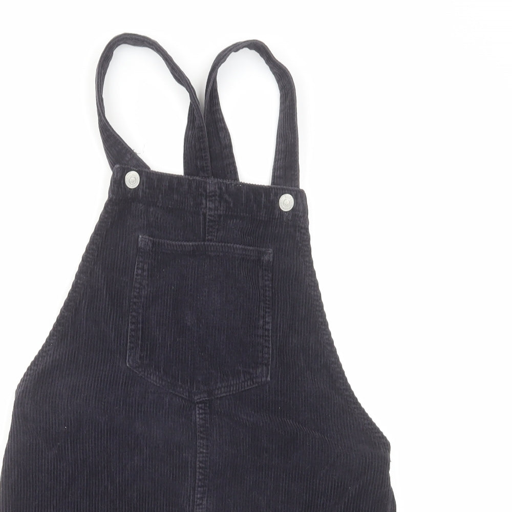 Topshop Womens Black Cotton Pinafore/Dungaree Dress Size 6 Square Neck Button