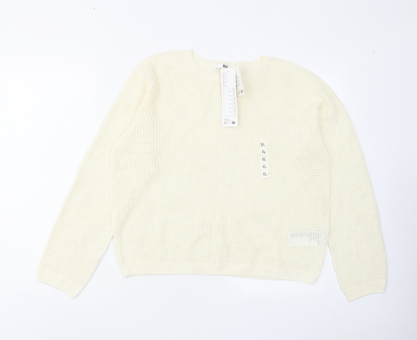 Uniqlo Womens Ivory Round Neck Acrylic Pullover Jumper Size XL