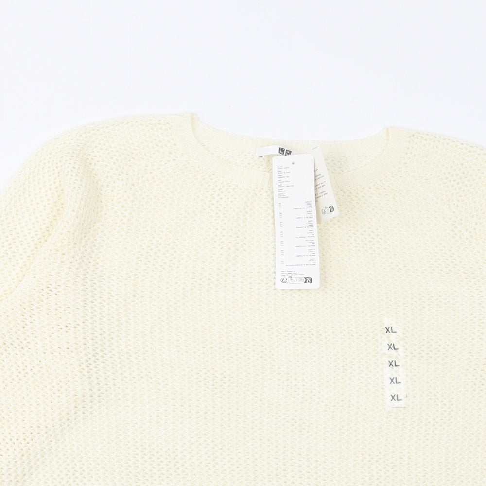 Uniqlo Womens Ivory Round Neck Acrylic Pullover Jumper Size XL