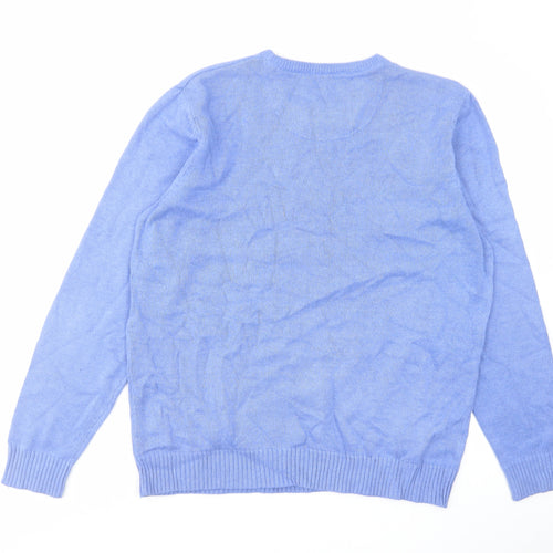 Atlantic Bay Mens Blue Round Neck Cotton Pullover Jumper Size L Long Sleeve