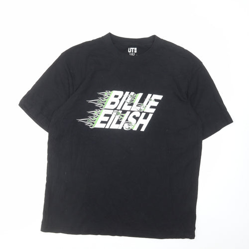 Uniqlo Womens Black Cotton Basic T-Shirt Size S Round Neck - Billie Eilish