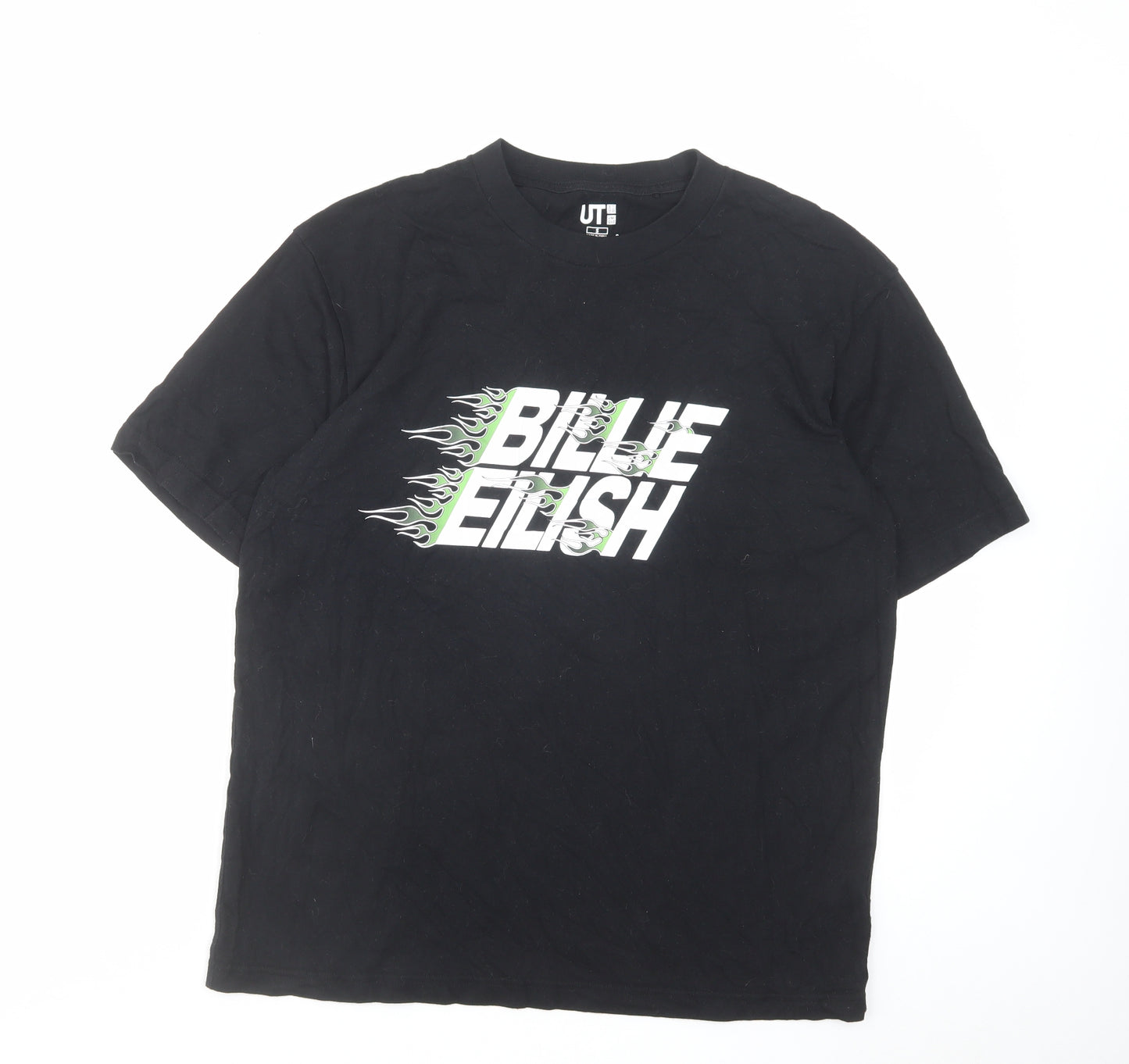 Uniqlo Womens Black Cotton Basic T-Shirt Size S Round Neck - Billie Eilish