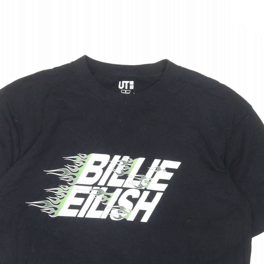Uniqlo Womens Black Cotton Basic T-Shirt Size S Round Neck - Billie Eilish