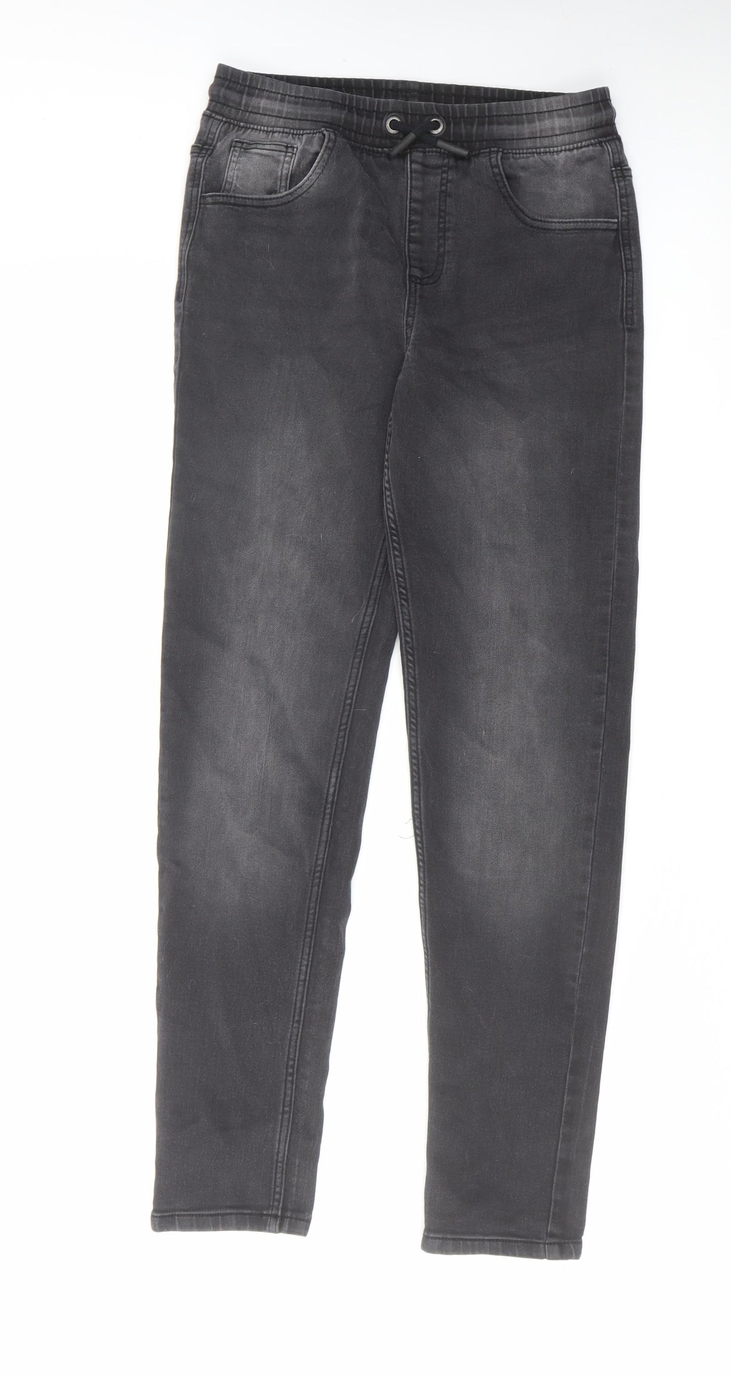 George Boys Grey Cotton Skinny Jeans Size 13-14 Years Regular Drawstring