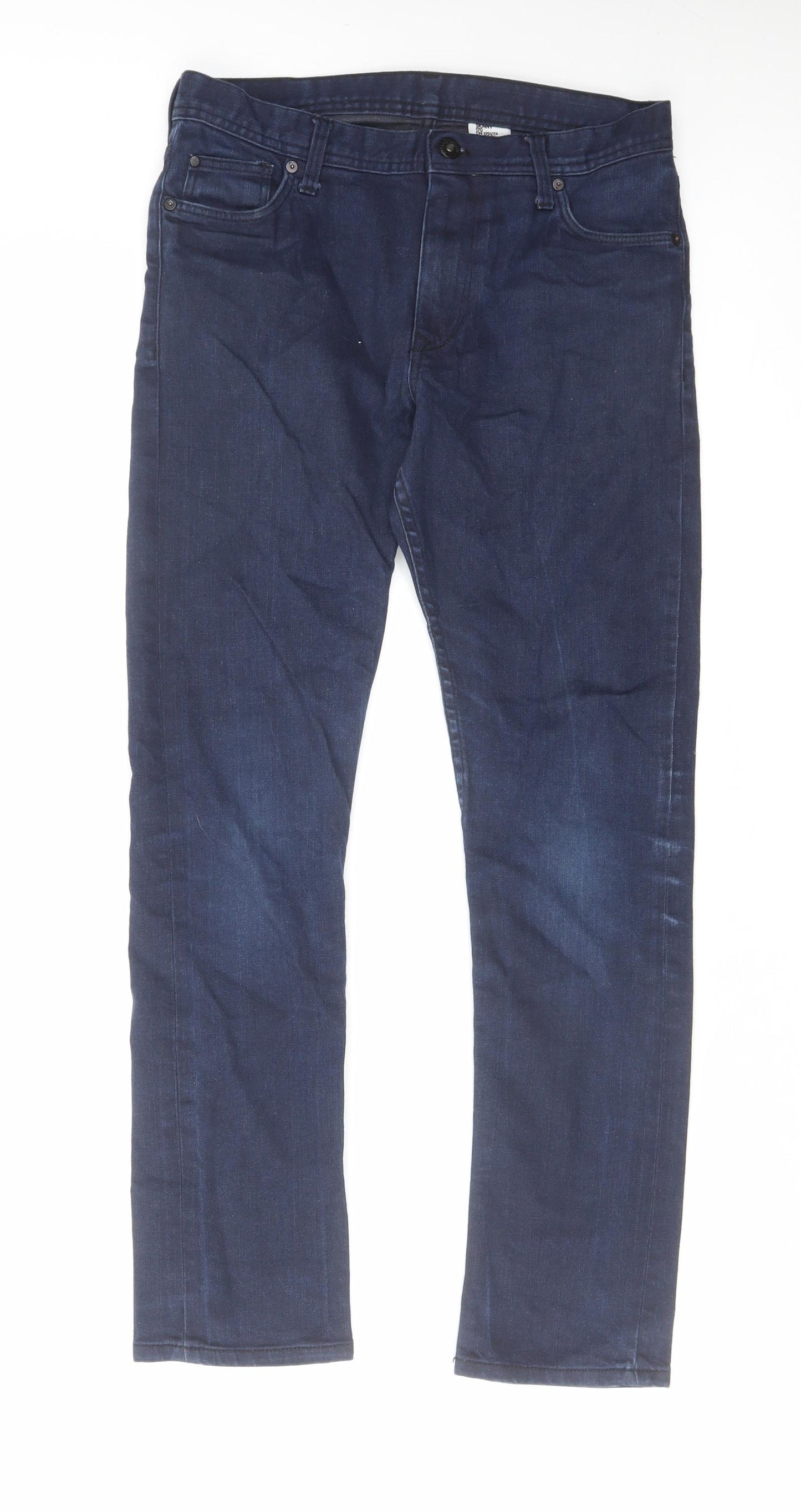 H&M Boys Blue Cotton Straight Jeans Size 15-16 Years Regular Zip - Distressed look