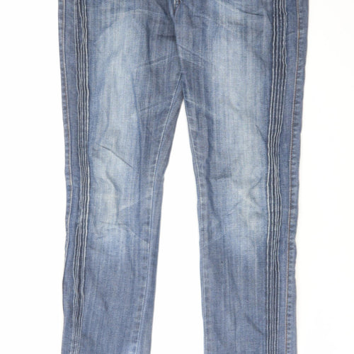 Fes Womens Blue Cotton Skinny Jeans Size 8 L30 in Regular Zip - Pleated Detail