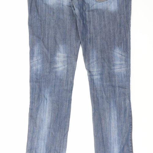 Fes Womens Blue Cotton Skinny Jeans Size 8 L30 in Regular Zip - Pleated Detail