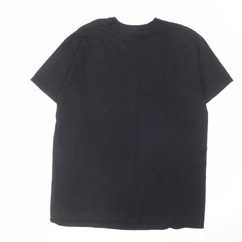 Fruit of the Loom Mens Black Cotton T-Shirt Size XL Crew Neck - Husky print
