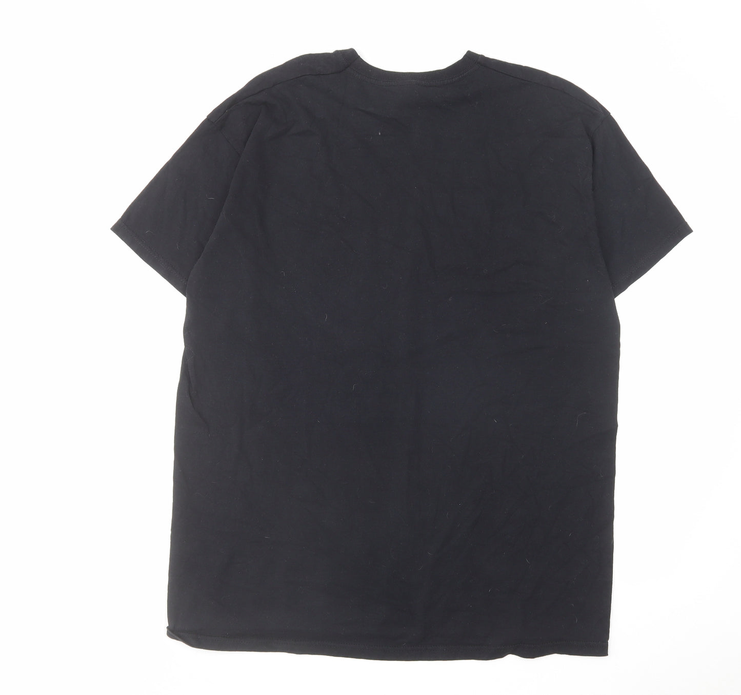 Fruit of the Loom Mens Black Cotton T-Shirt Size XL Crew Neck - Husky print