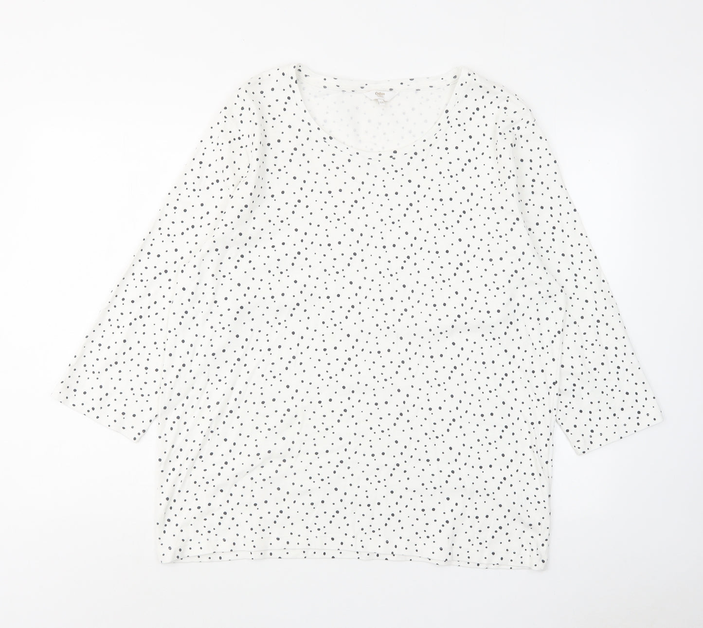 Cotton Traders Womens White Polka Dot Cotton Basic T-Shirt Size 22 Scoop Neck