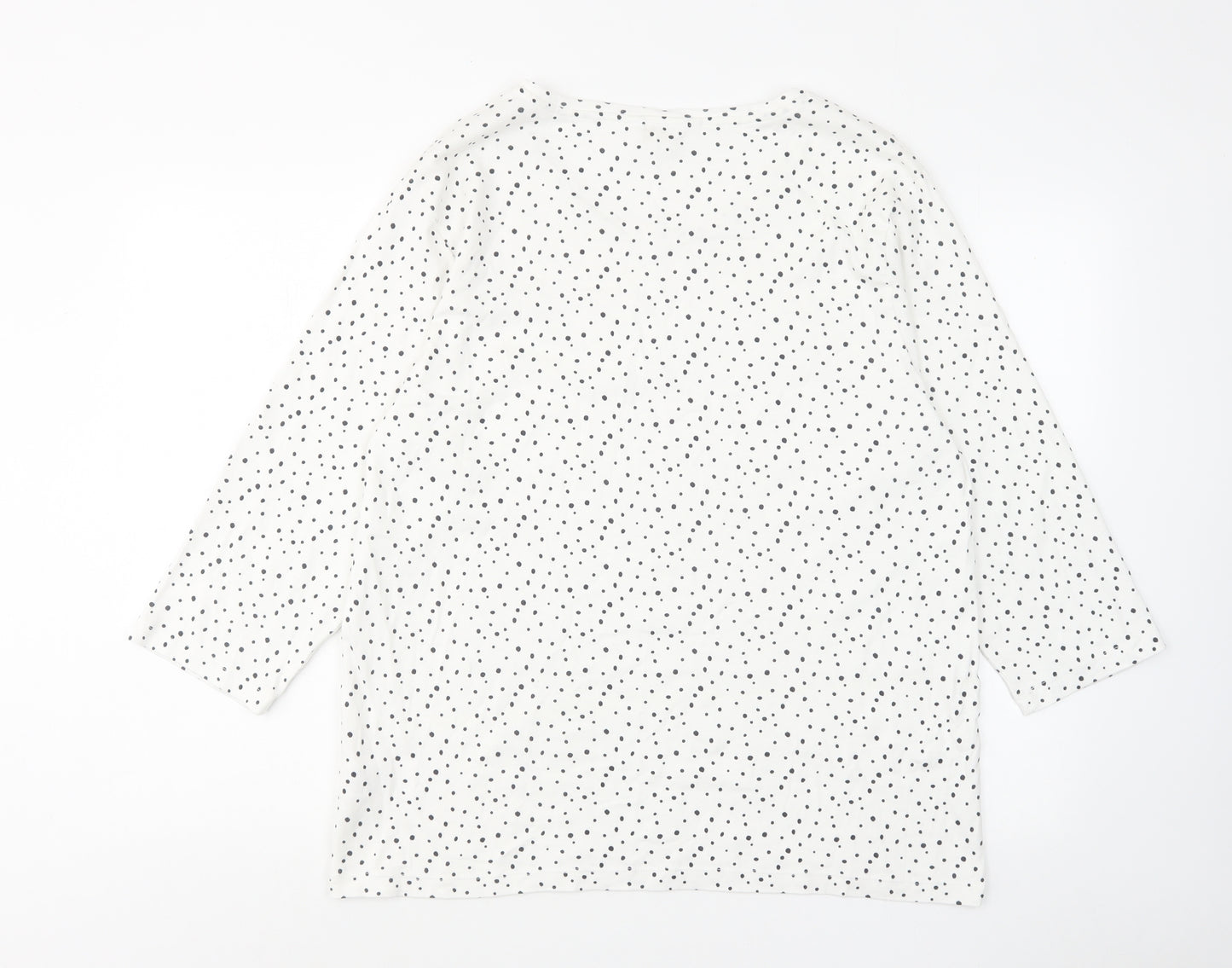 Cotton Traders Womens White Polka Dot Cotton Basic T-Shirt Size 22 Scoop Neck