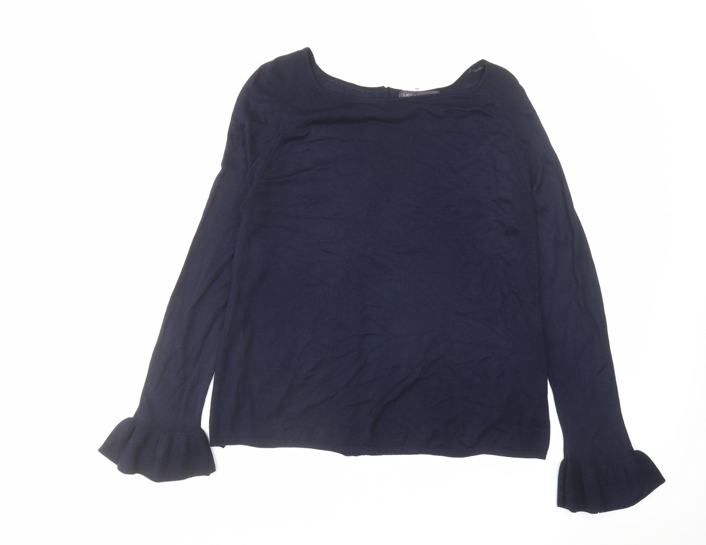 Marks and Spencer Womens Blue Boat Neck Acrylic Pullover Jumper Size 14
