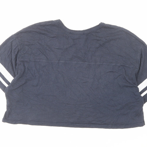 Pull&Bear Womens Blue Polyester Cropped T-Shirt Size L V-Neck