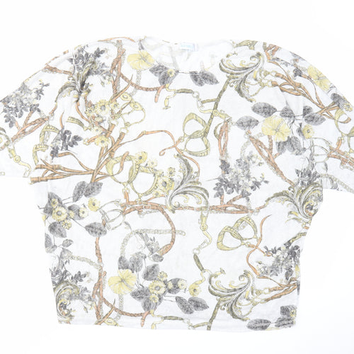 Blue Vanilla Womens White Floral Polyester Cropped Blouse Size S Round Neck