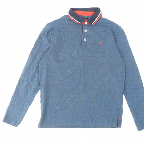 JACK & JONES Mens Blue Cotton Polo Size M Collared Button