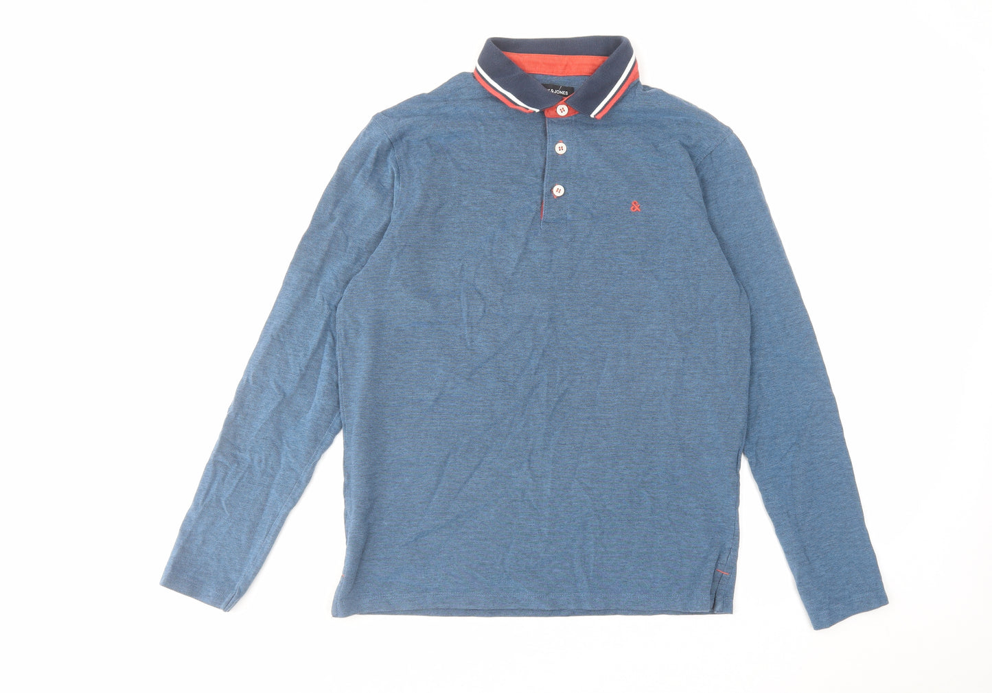 JACK & JONES Mens Blue Cotton Polo Size M Collared Button