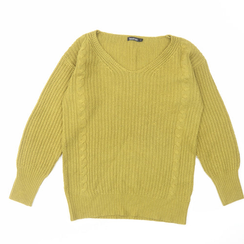 Boohoo Womens Green V-Neck Acrylic Pullover Jumper Size S
