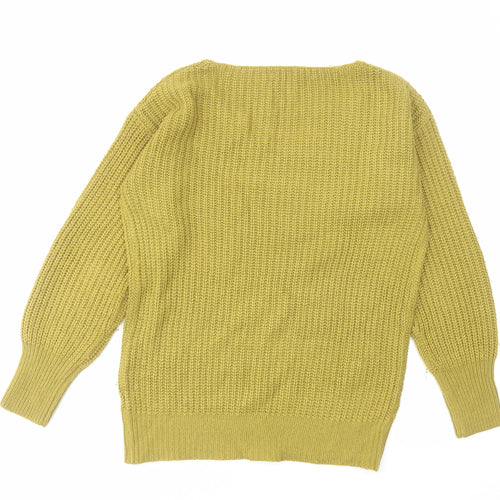 Boohoo Womens Green V-Neck Acrylic Pullover Jumper Size S
