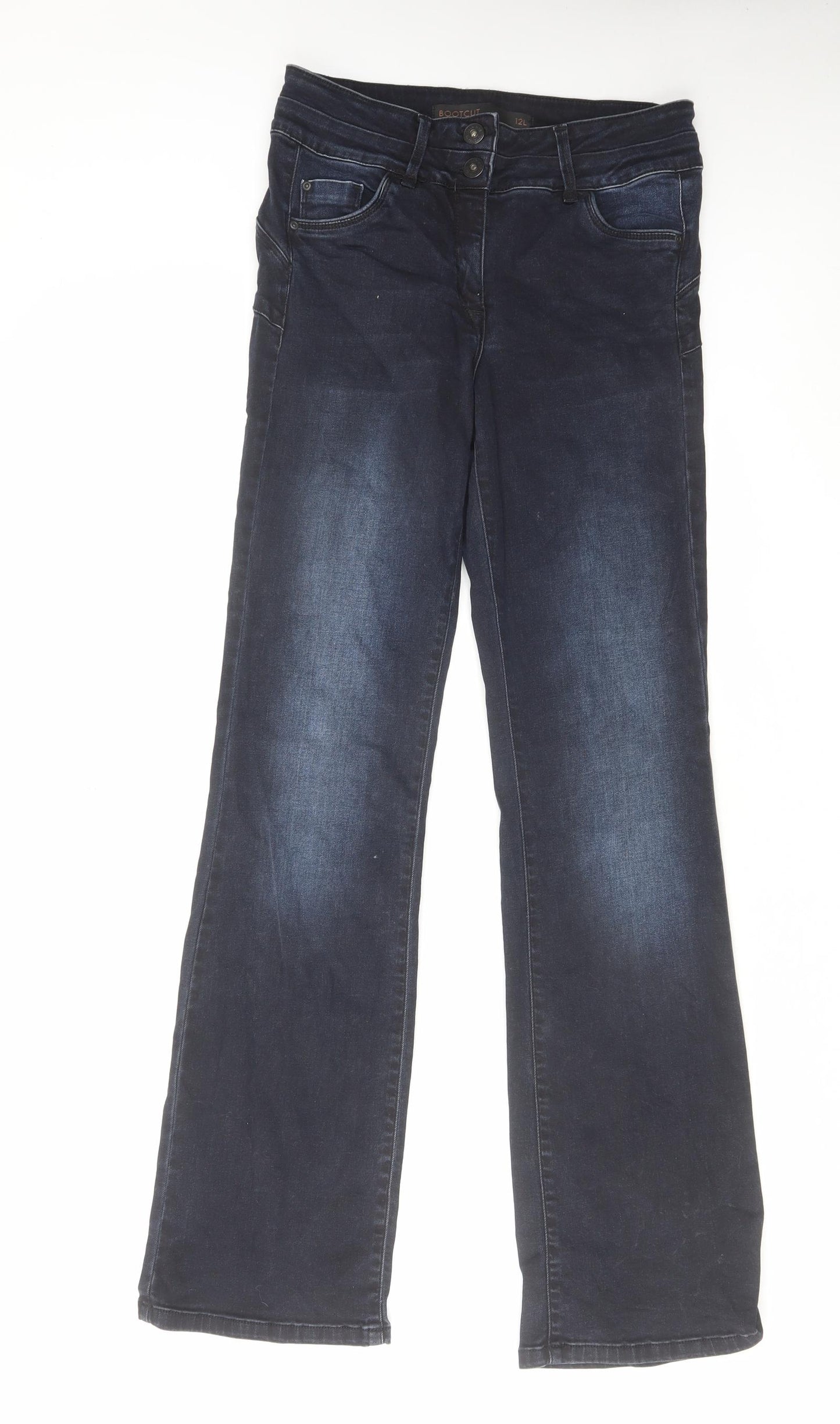 NEXT Womens Blue Cotton Bootcut Jeans Size 12 L32 in Regular Zip