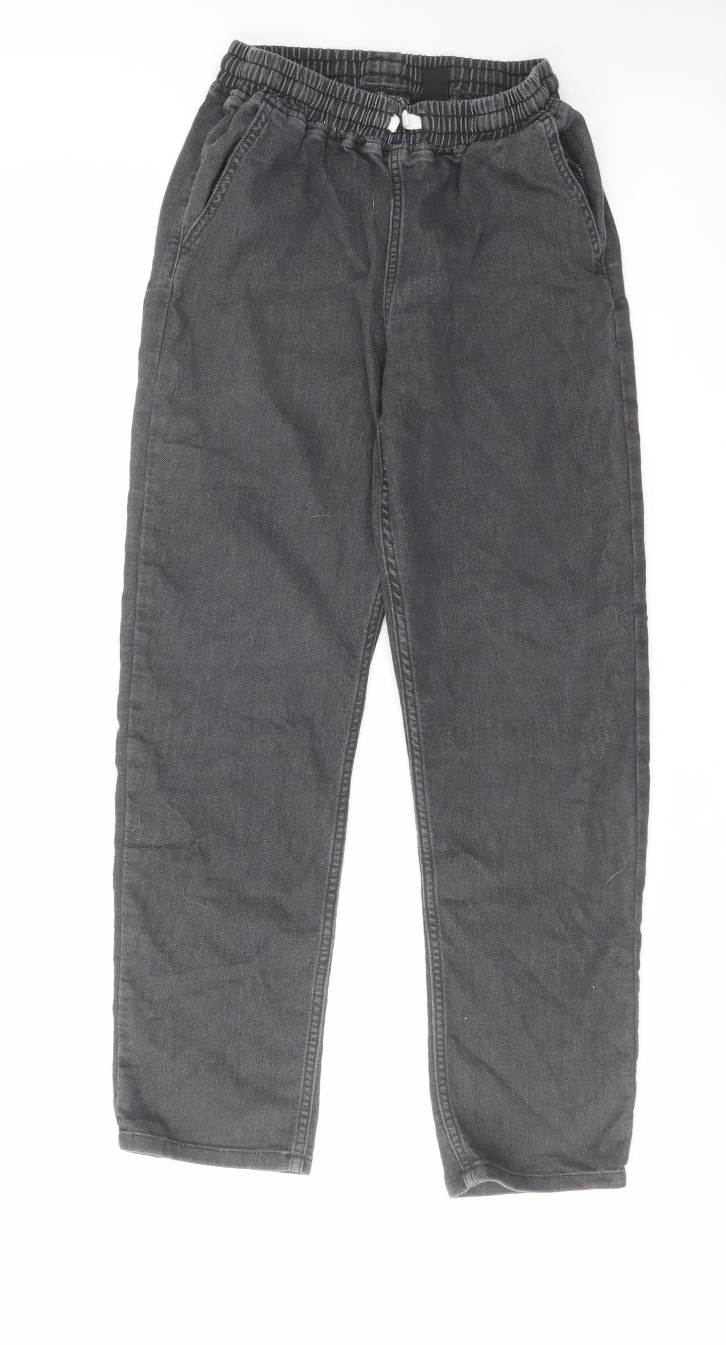 H&M Boys Grey Cotton Straight Jeans Size 14-15 Years Regular Drawstring