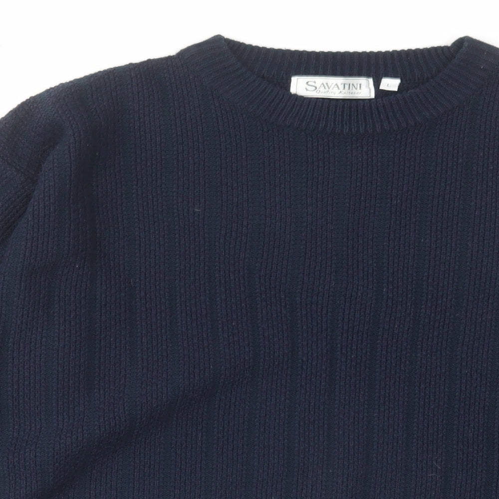 Savatini Mens Blue Round Neck Acrylic Pullover Jumper Size L Long Sleeve