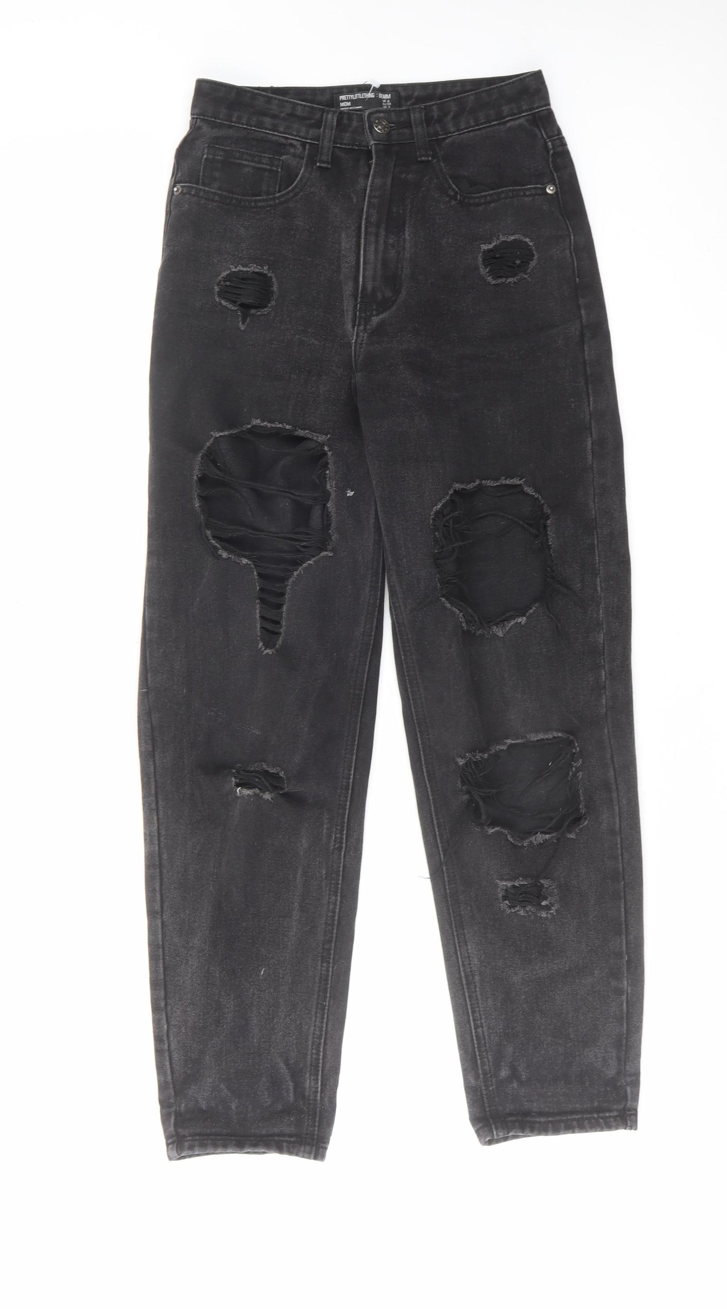 PRETTYLITTLETHING Womens Black Cotton Mom Jeans Size 6 L28 in Regular Zip