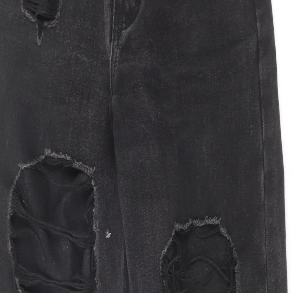 PRETTYLITTLETHING Womens Black Cotton Mom Jeans Size 6 L28 in Regular Zip