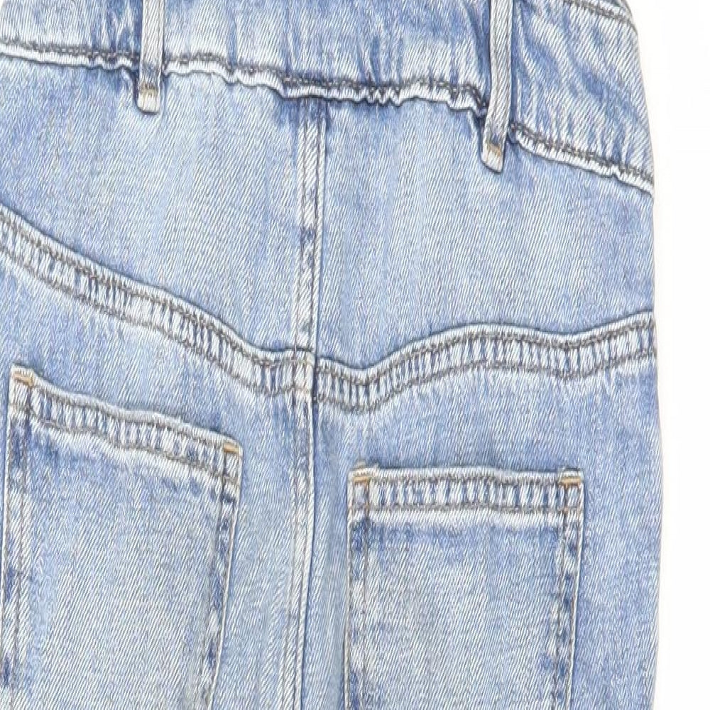 Marks and Spencer Girls Blue Cotton Dungaree One-Piece Size 7-8 Years Button - Distressed