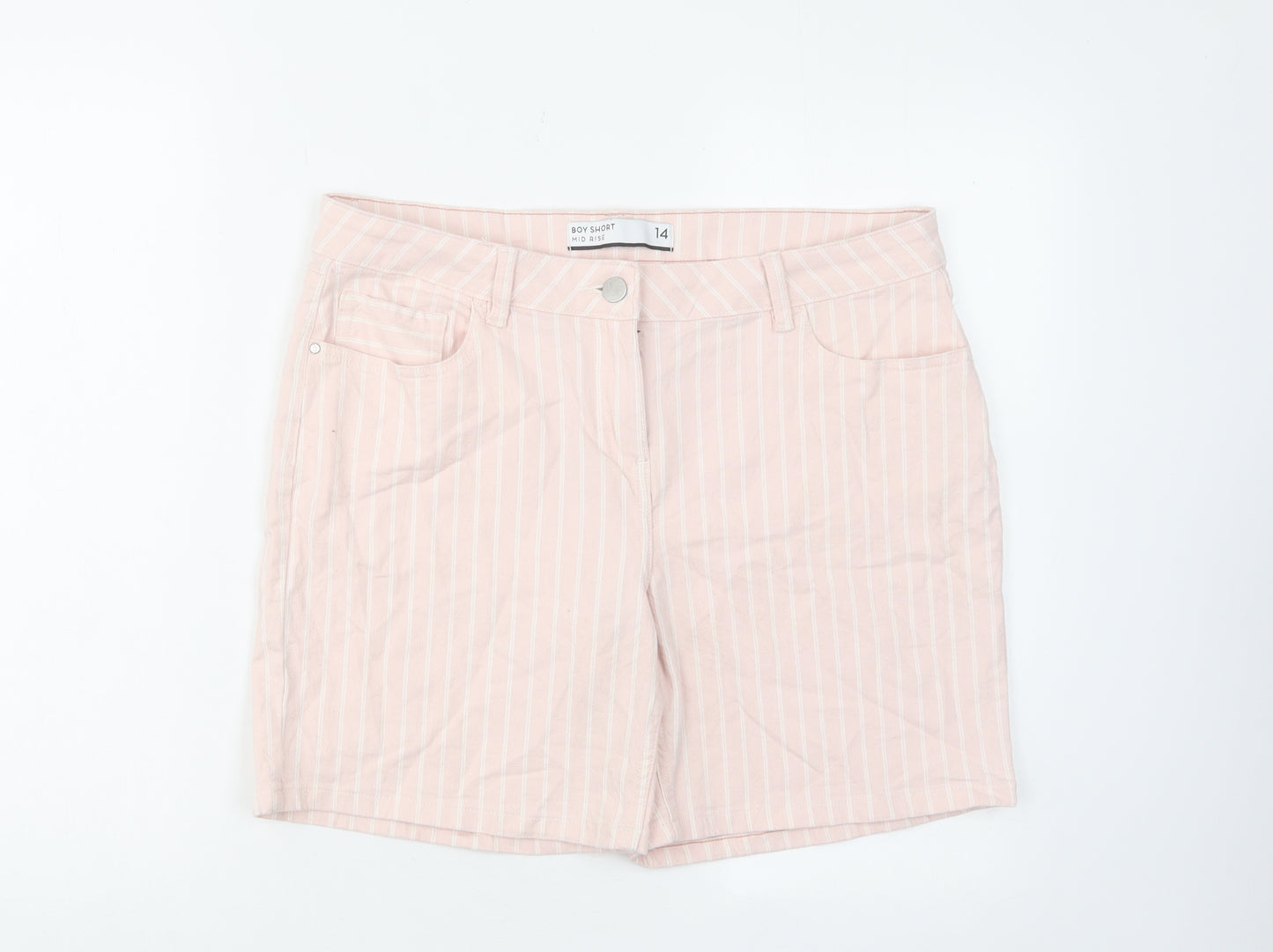 NEXT Womens Pink Striped Cotton Boyfriend Shorts Size 14 L6 in Regular Zip