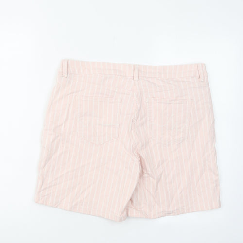 NEXT Womens Pink Striped Cotton Boyfriend Shorts Size 14 L6 in Regular Zip