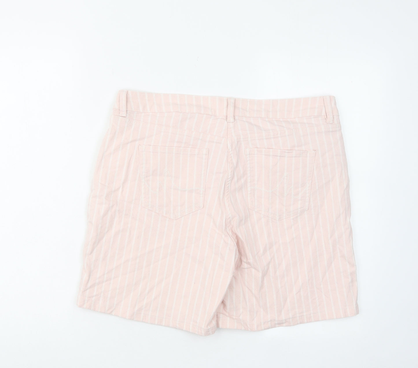 NEXT Womens Pink Striped Cotton Boyfriend Shorts Size 14 L6 in Regular Zip