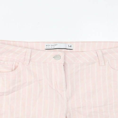 NEXT Womens Pink Striped Cotton Boyfriend Shorts Size 14 L6 in Regular Zip