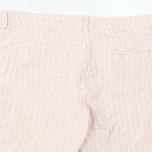 NEXT Womens Pink Striped Cotton Boyfriend Shorts Size 14 L6 in Regular Zip