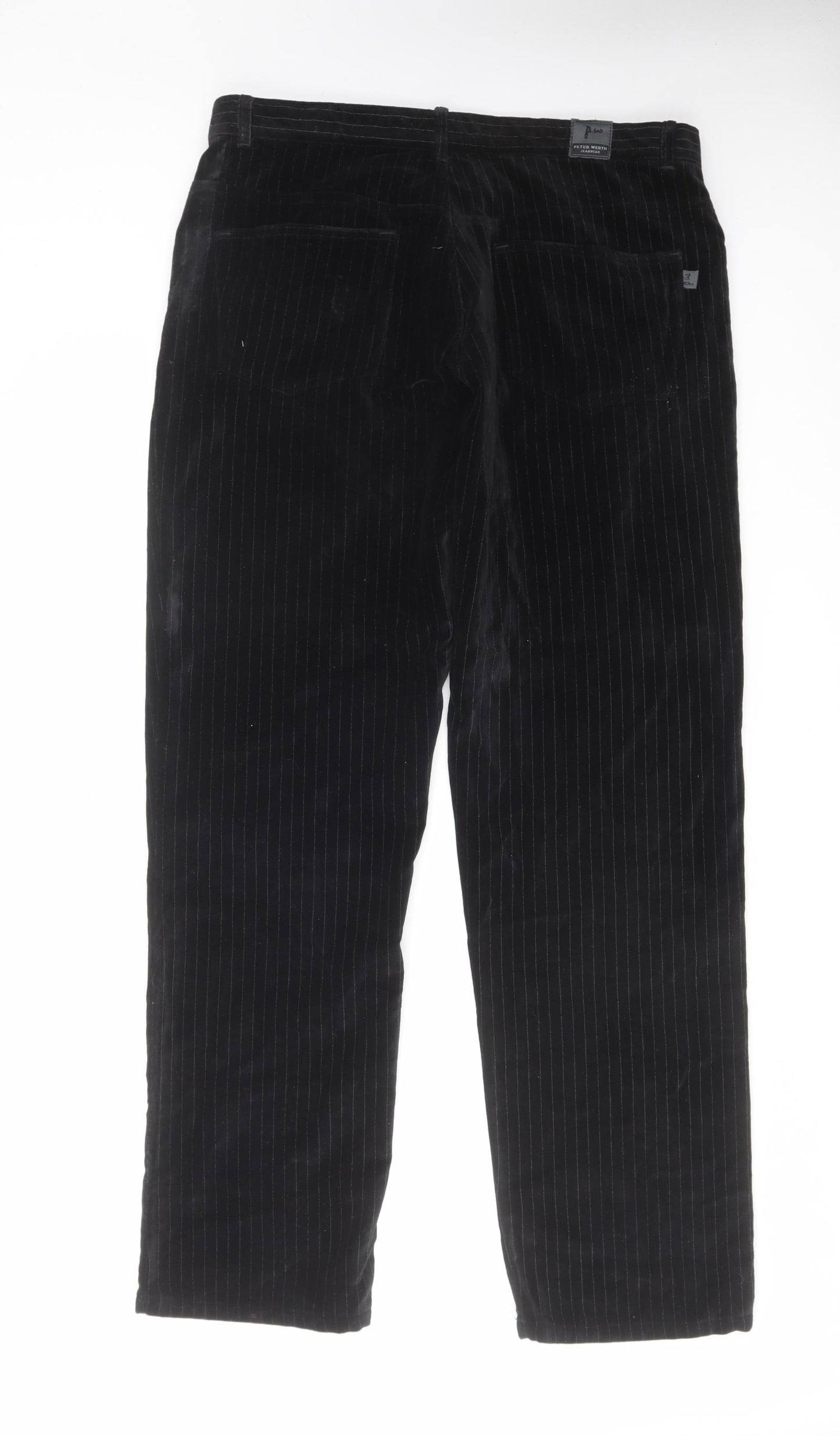 Peter Werth Mens Black Striped Cotton Trousers Size 34 in L32 in Regular Zip