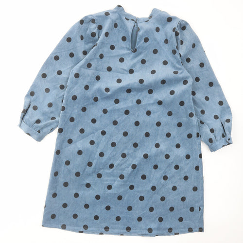 Zara Womens Blue Polka Dot Cotton Shift Size M Mock Neck Button