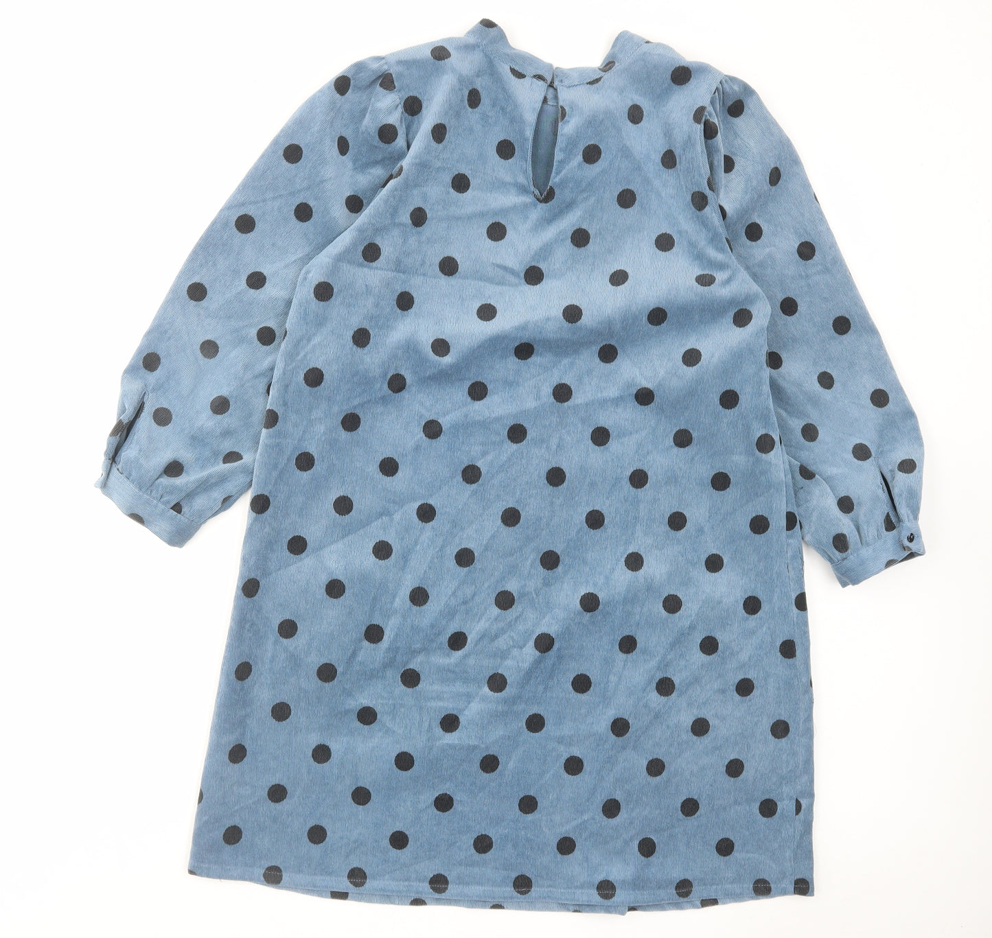Zara Womens Blue Polka Dot Cotton Shift Size M Mock Neck Button