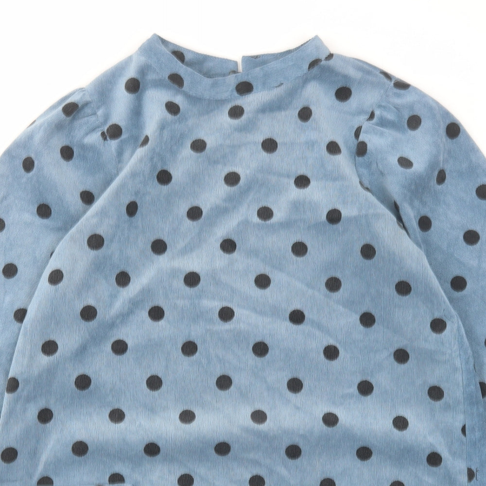Zara Womens Blue Polka Dot Cotton Shift Size M Mock Neck Button