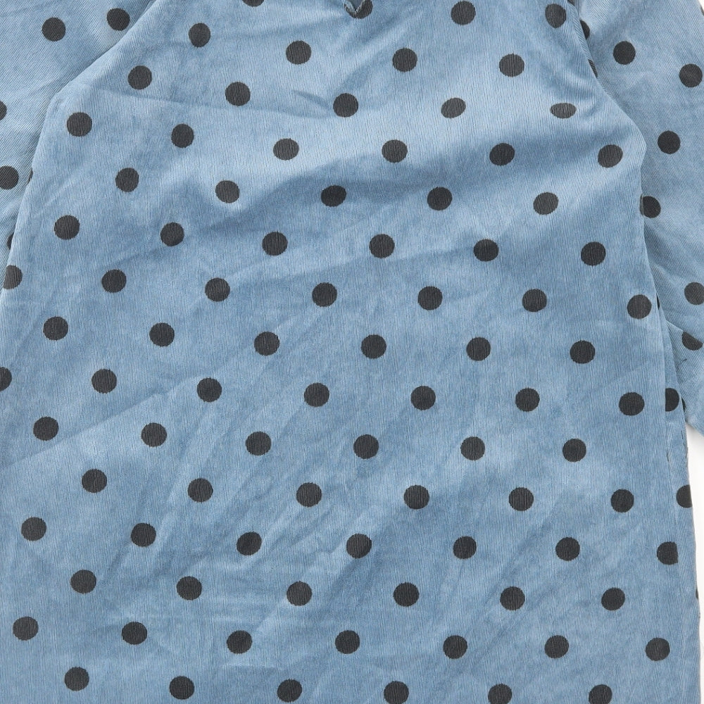 Zara Womens Blue Polka Dot Cotton Shift Size M Mock Neck Button