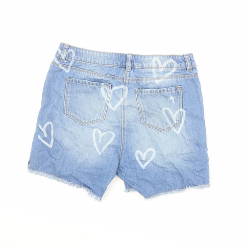 NEXT Girls Blue Geometric 100% Cotton Boyfriend Shorts Size 12 Years L4 in Regular Zip - Heart Pattern