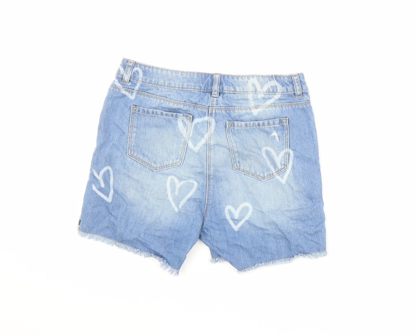 NEXT Girls Blue Geometric 100% Cotton Boyfriend Shorts Size 12 Years L4 in Regular Zip - Heart Pattern