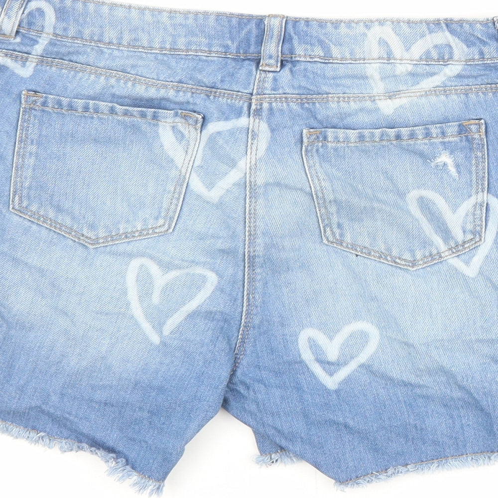 NEXT Girls Blue Geometric 100% Cotton Boyfriend Shorts Size 12 Years L4 in Regular Zip - Heart Pattern