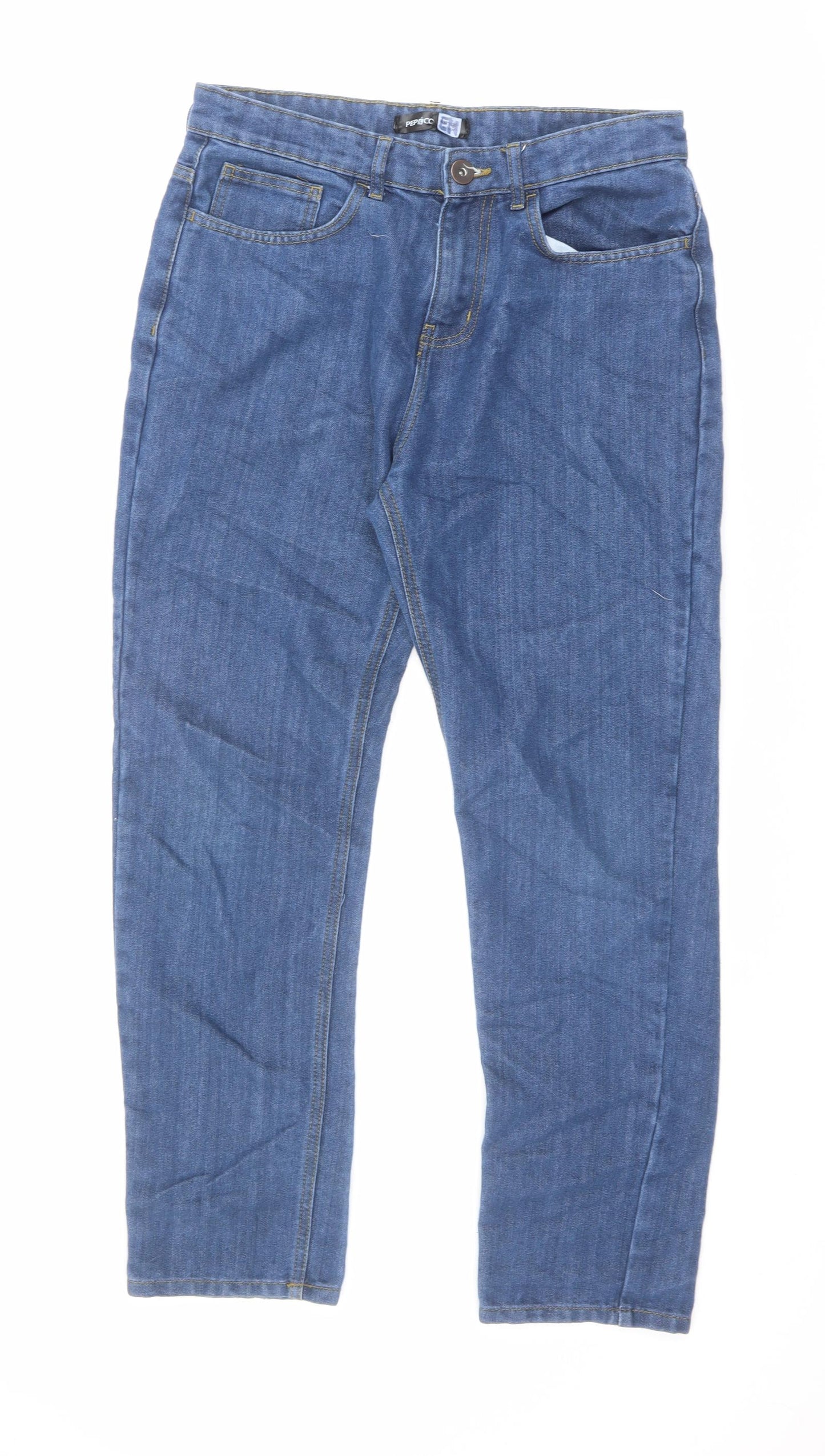 PEP&CO Mens Blue Cotton Straight Jeans Size 32 in L30 in Regular Zip