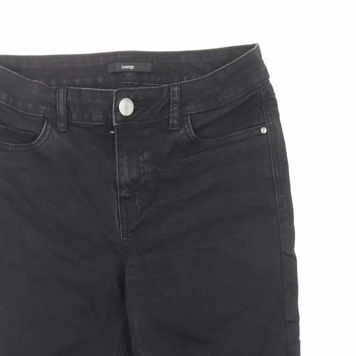 George Womens Black Cotton Skimmer Shorts Size 10 L11.5 in Regular Zip